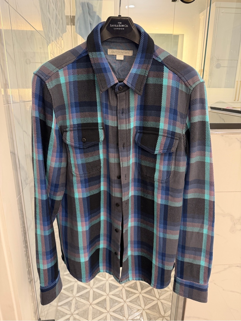 Outerknown Men’s Blue Plaid Button-Up Blanket Shirt Large